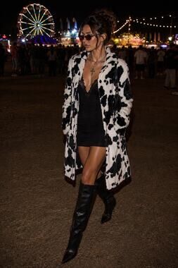 Vintage Cache Y2K Cow Print Fur Fuzzy Coat Western Festival Statement Small